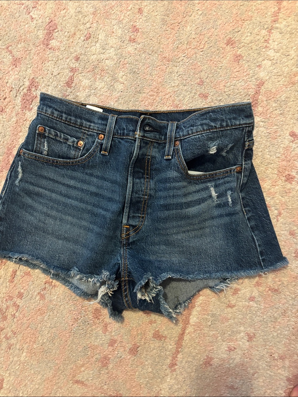 Levi's 501 Original Fit High Rise Classic Blue Frayed Denim Shorts